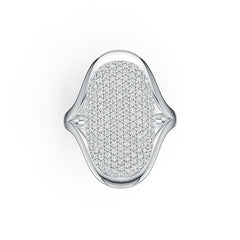 Platinum Cluster Oval-Shaped Ring with White Topaz or Moissanite Diamond Accent DHJ