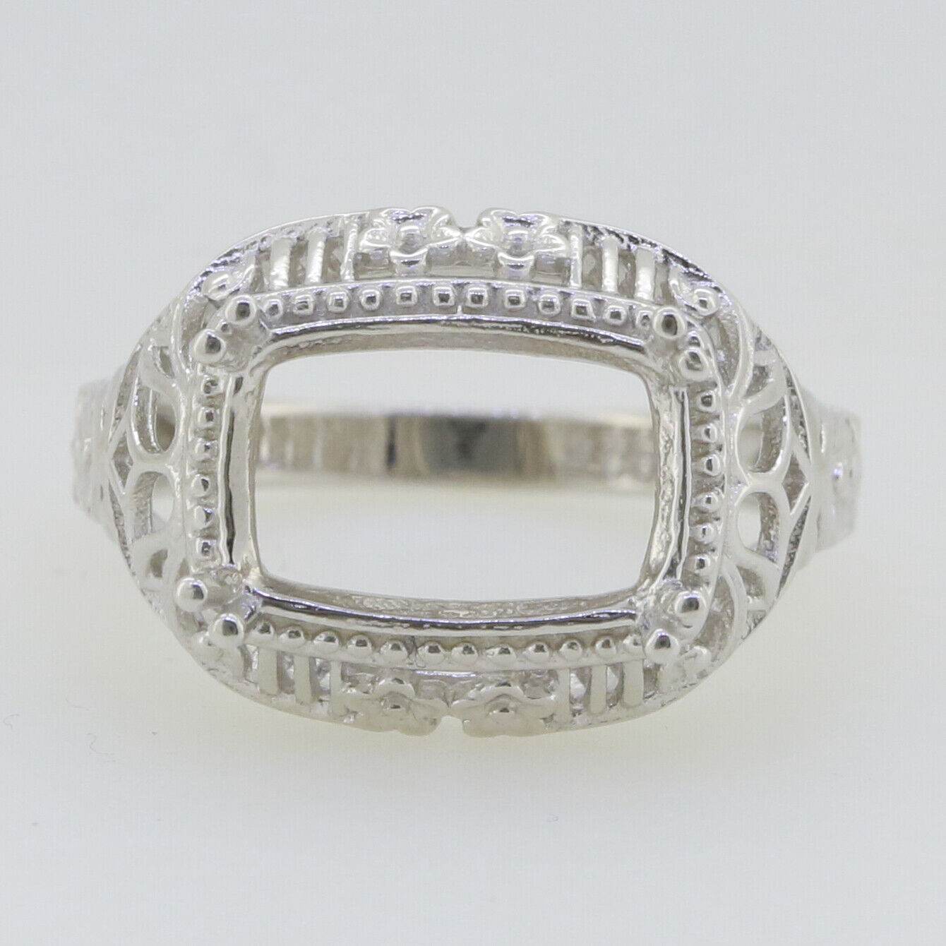 18K Gold Semi Mount Ring Setting Cushion Cu 12x8mm Art Deco Style Syzjewelry