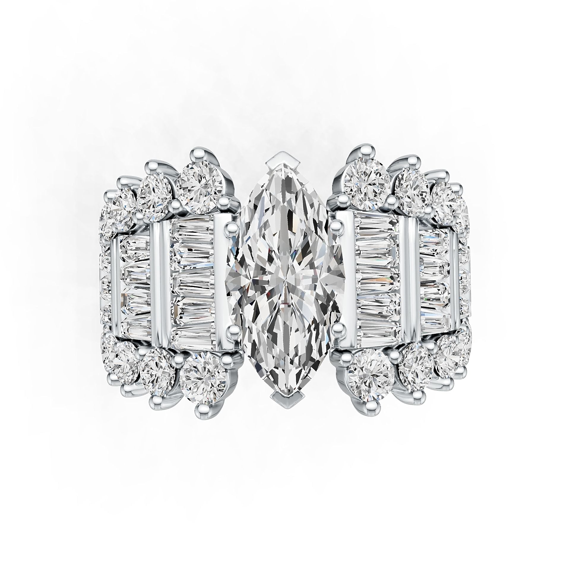 14K Gold Semi Mount Ring Setting Marquise MQ 14X7mm with Diamond Accent DHJ