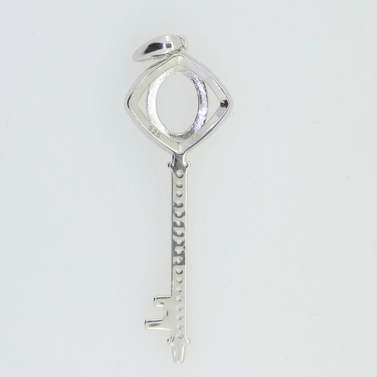 18K Gold Semi Mount Pendant Setting Oval OV 7x5mm Key Theme Diamond Accent Syzjewelry