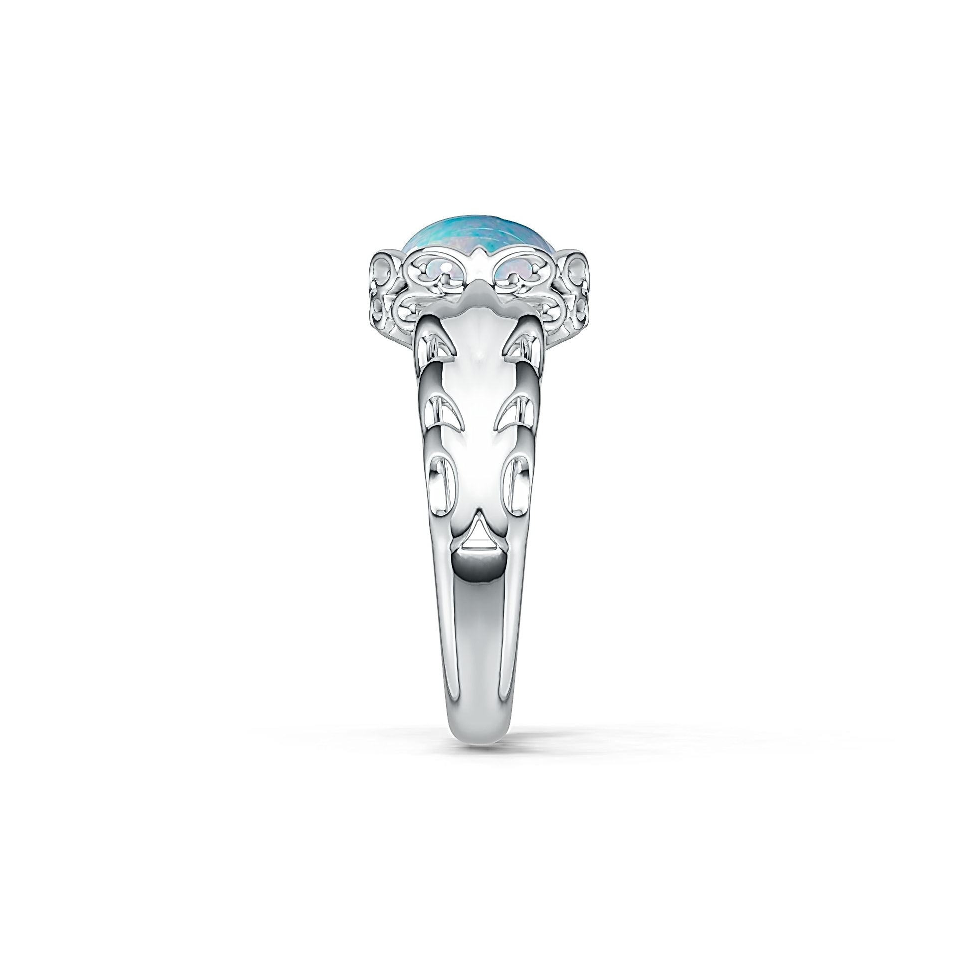 Filigree Sterling Silver Semi Mount Ring Setting Cabochon OV 10x8mm White Topaz Syzjewelry
