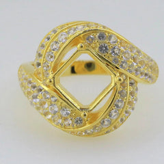 18K Gold Semi Mount Ring Setting Princess SQ 8X8mm White Topaz Diamond Accent DHJ