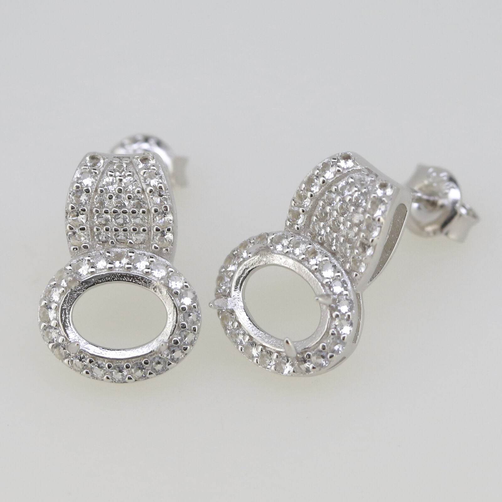 10K Gold Semi Mount Earrings Setting OV 8x6mm White Moissanite Accent Syzjewelry