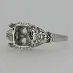 Platinum Semi Mount Ring Setting Cushion CU 8x8mm Vintage Reproductio Art Deco Fleur De Lis Syzjewelry
