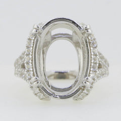 18K Gold Semi Mount Ring Setting Oval OV 18x13mm Split Shank Diamond Accent Syzjewelry