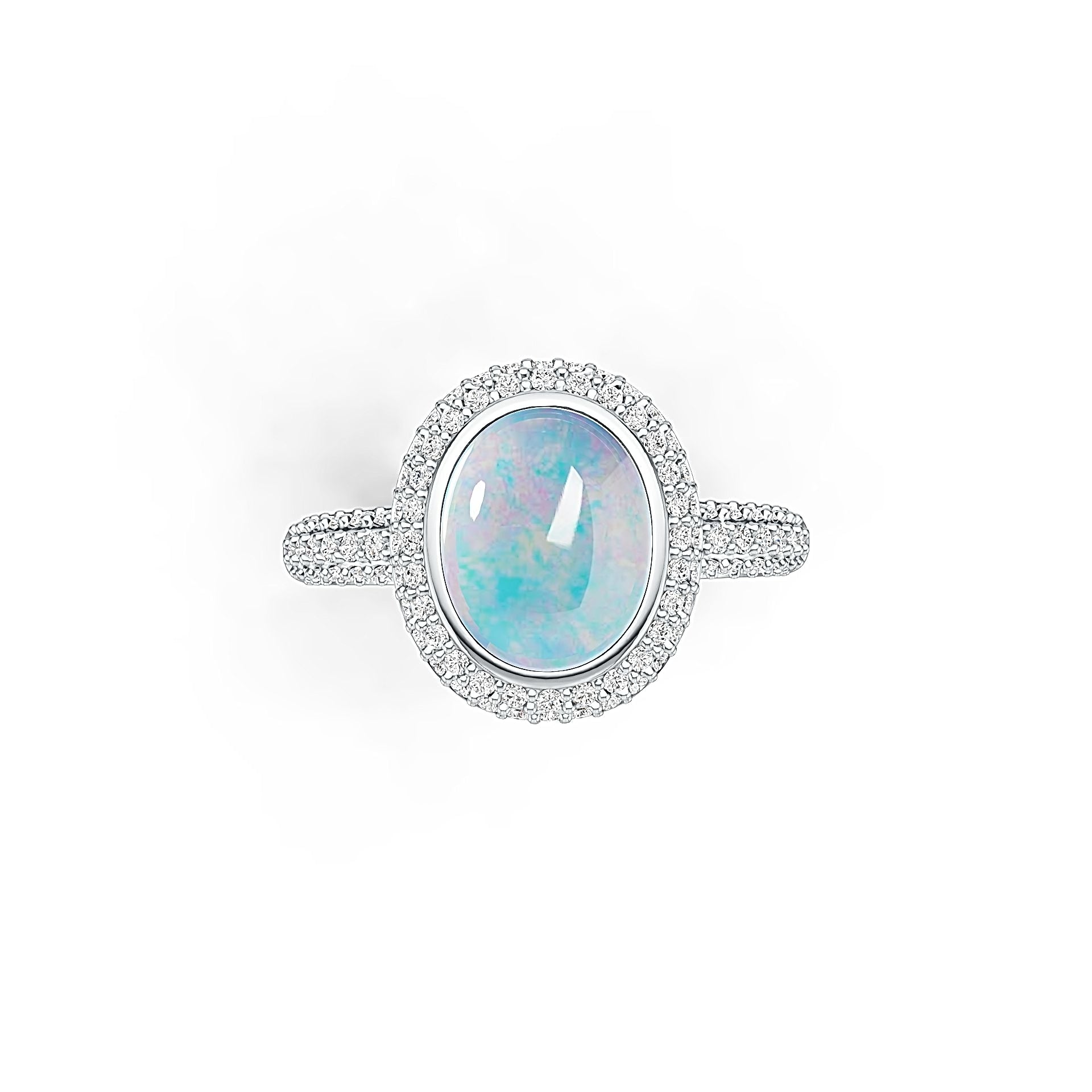 Platinum Semi Mount Ring Setting Oval OV 10X8mm Cabochon Halo Diamond Accent DHJ