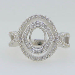 Platinum Semi Mount Ring Setting Oval OV 8x6mm Halo Twisted Shank Diamond Accent Syzjewelry