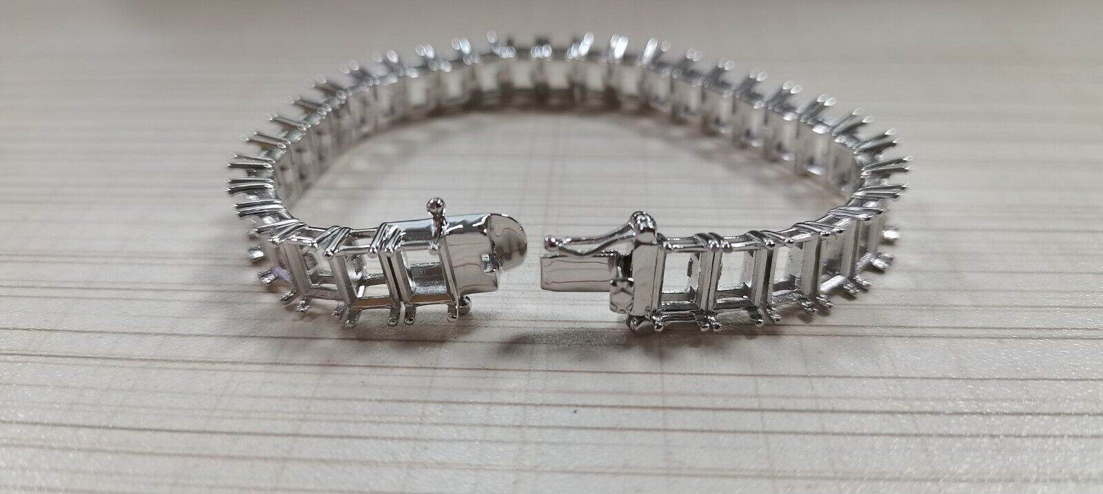 Platinum Semi Mount Tennis Bracelet Setting Emerald OCT 7X5mm North South Syzjewelry