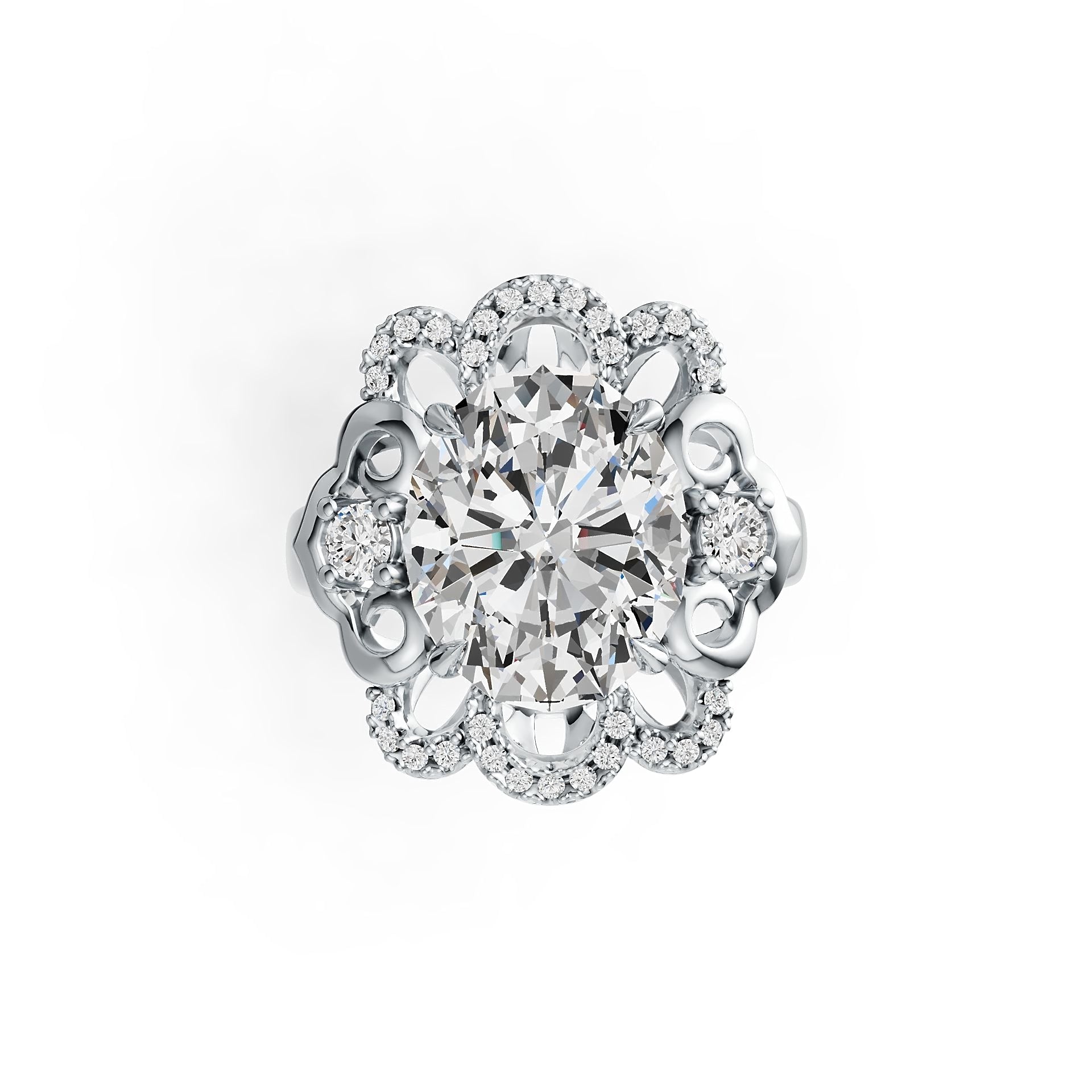 10K Gold Semi Mount Ring Setting Oval OV 12X10mm with White Topaz Moissanite Accent DHJ
