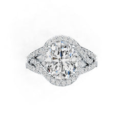 18K Gold Semi Mount Ring Setting Oval OV 9X11mm Split Shank Halo Diamond Accent DHJ