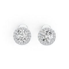10K Gold Semi Mount Earrings Setting Round RD 6.5mm Halo Stud Moissanite Accent DHJ