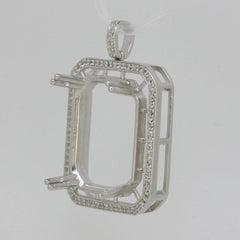18K Gold Semi Mount Pendant Setting OCT 25x20mm Halo w/ Diamond Accent Syzjewelry