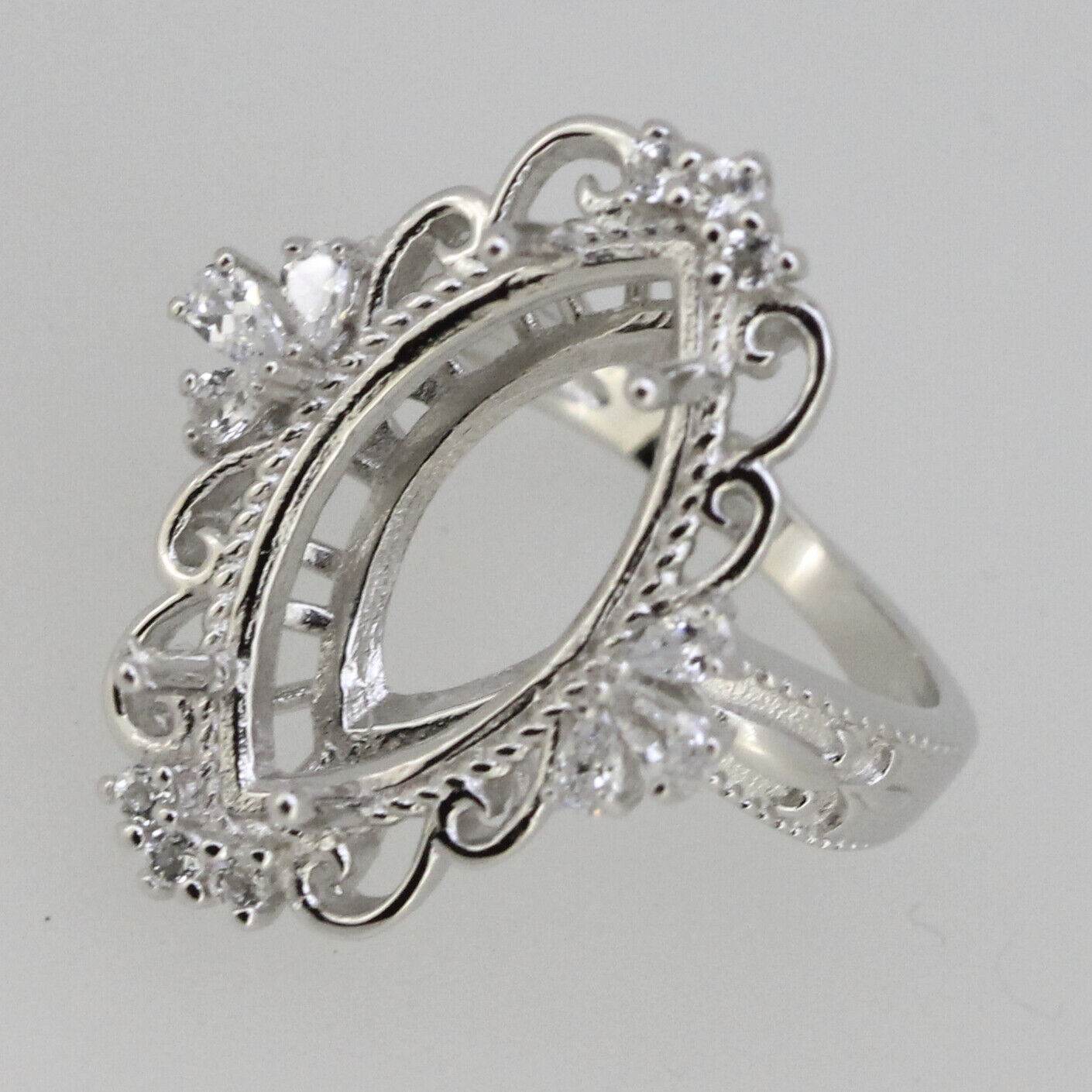 Platinum Semi Mount Ring Setting Marquise MQ 20x10mm Fleur Di Diamond Accent Syzjewelry