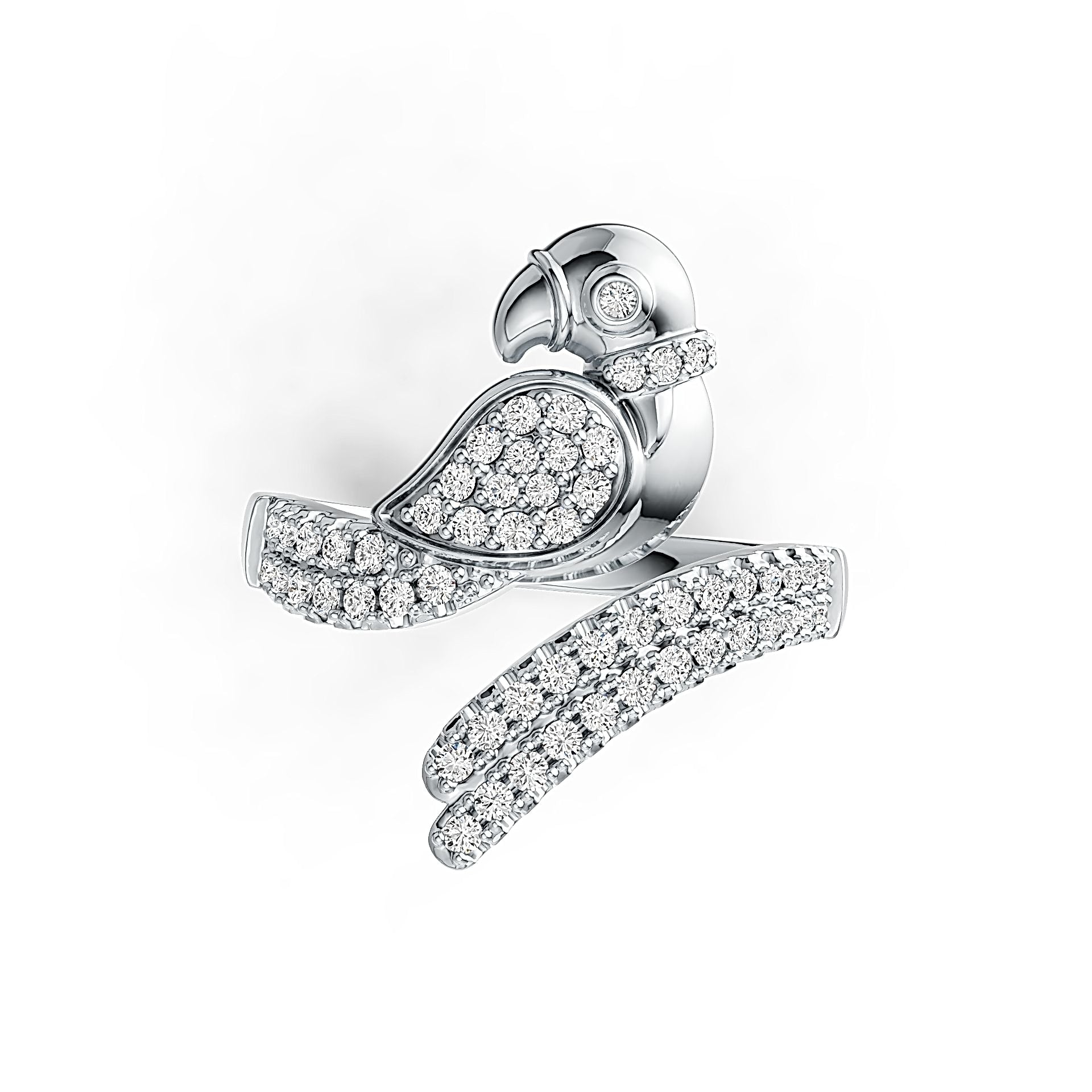 14K Gold Ring Parrot Theme with White Topaz or Moissanite Diamond Accent DHJ