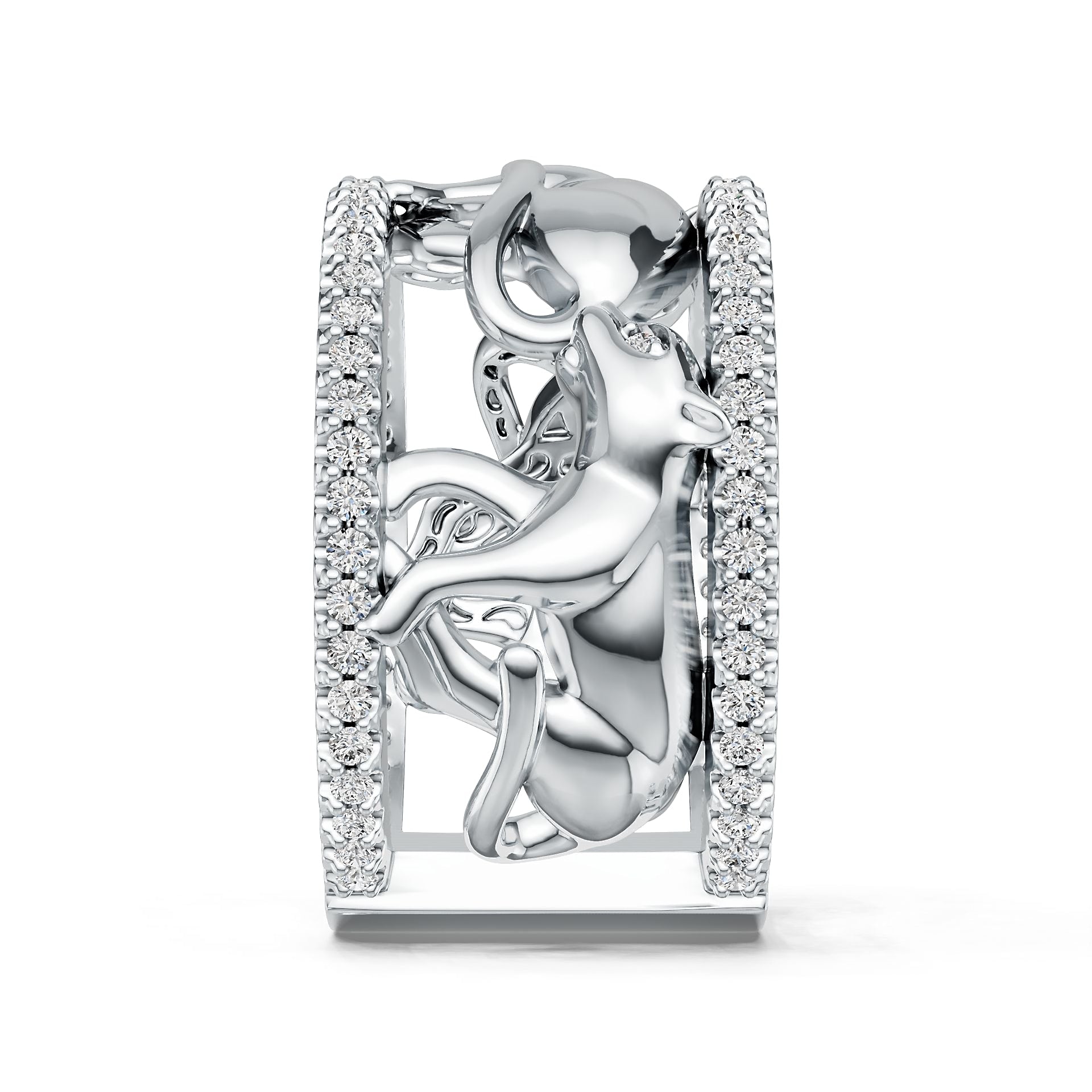 Sterling Silver Ring with White Topaz or Moissanite Walking Panther Theme DHJ