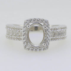 10K Gold Semi Mount Ring Setting Oval OV 9X7mm Halo Moissanite Accent Syzjewelry