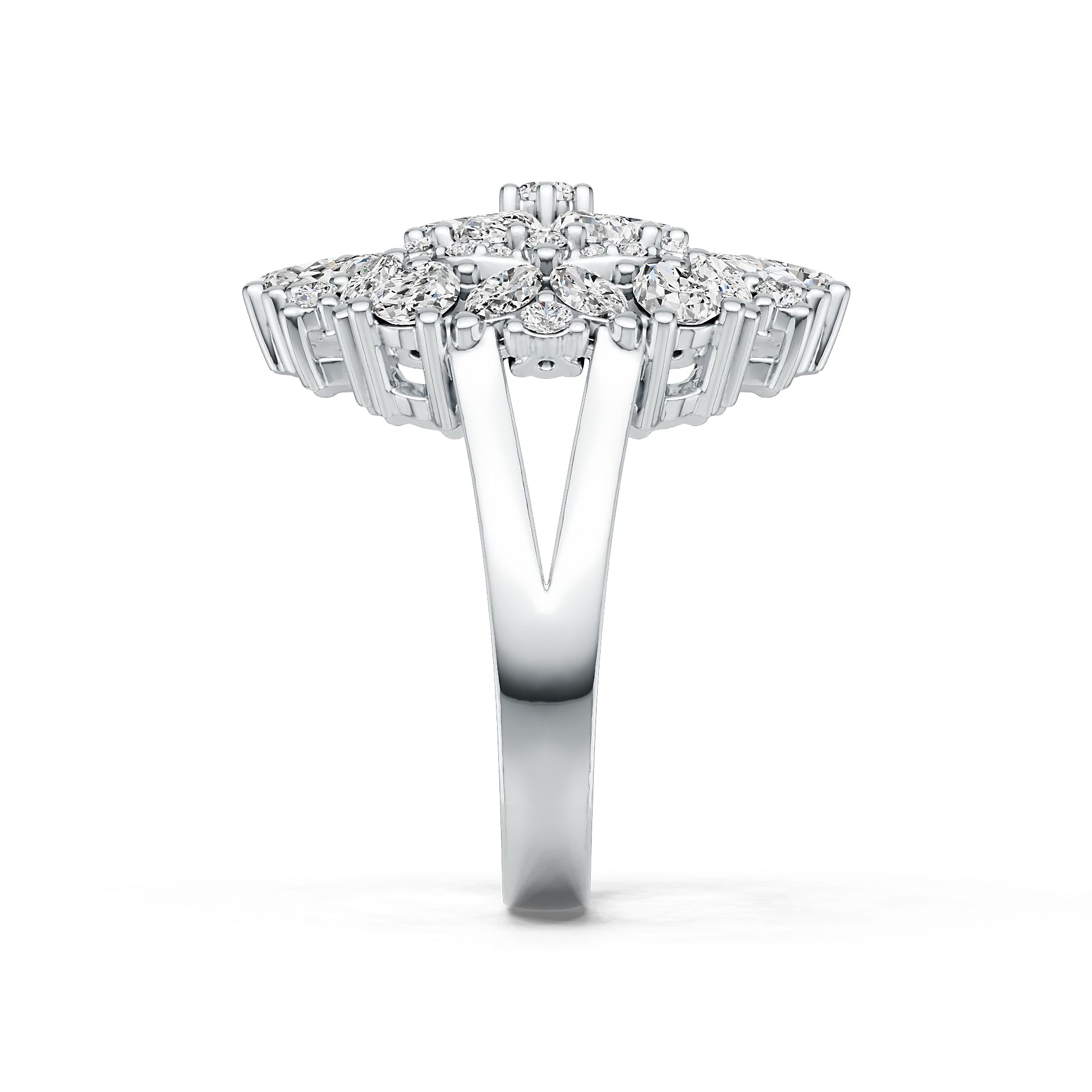 Sterling Silver Ring with White Topaz or Moissanite Cluster Cocktail Flower Theme DHJ