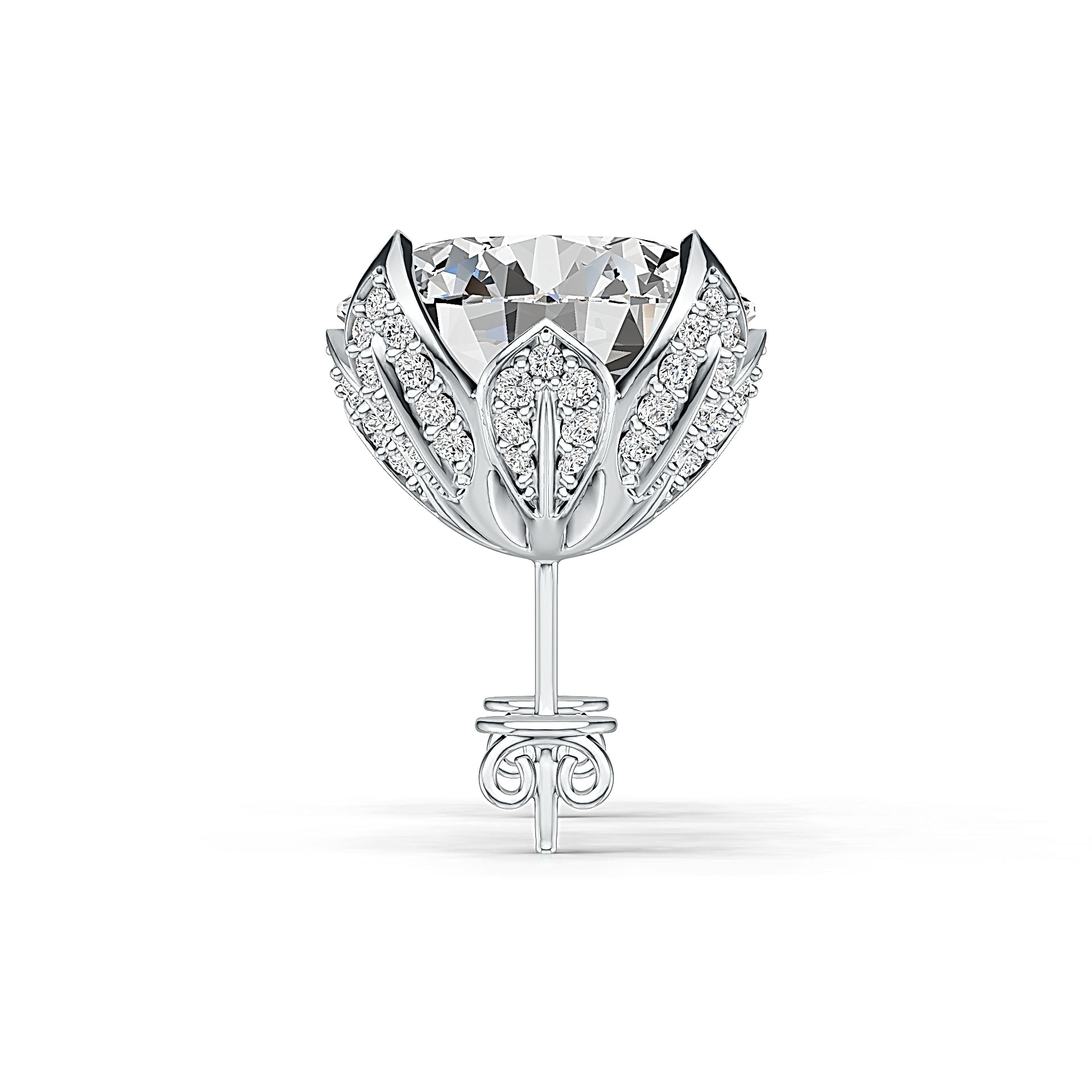 Sterling Silver Semi Mount Earrings Setting Round RD 15x5mm Hidden Halo DHJ