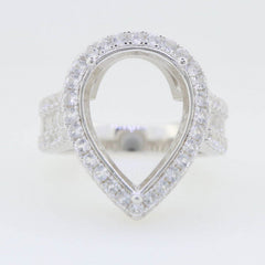 Platinum Semi Mount Ring Setting PE 18X13mm Halo Diamond Accent Syzjewelry