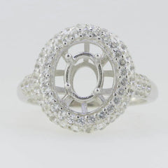 Platinum Semi Mount Ring Setting Oval OV 8X6mm White Topaz Diamond Accent DHJ