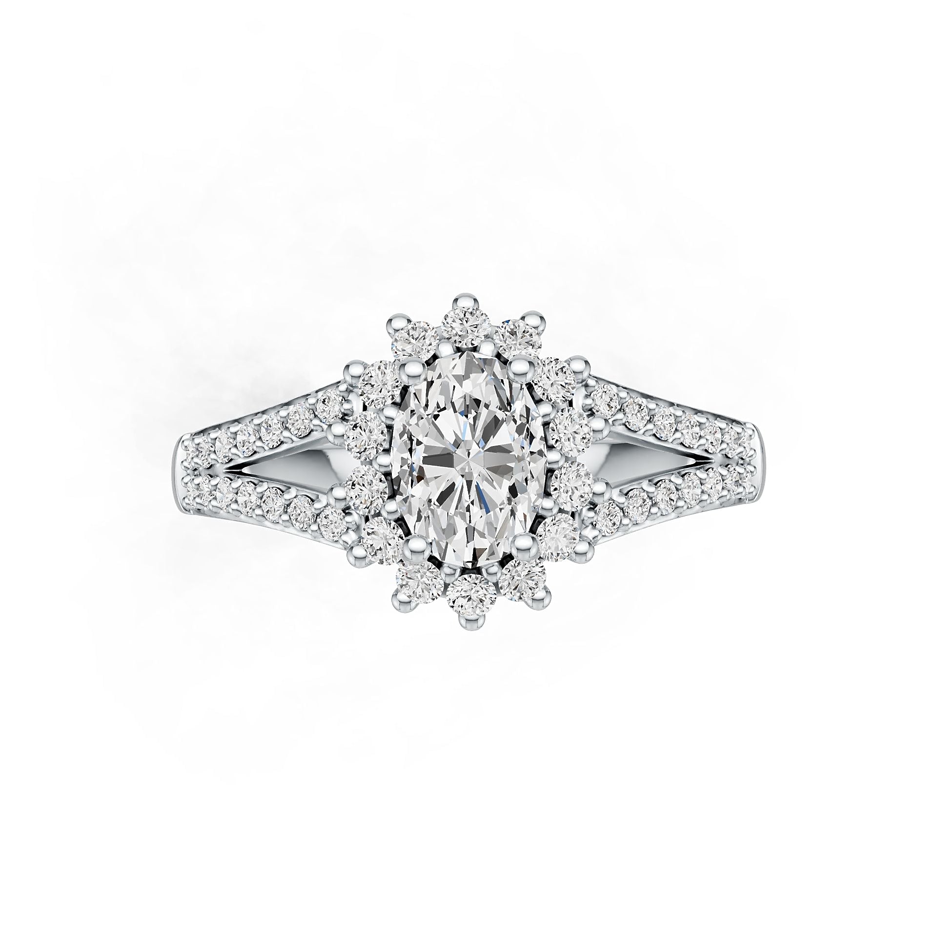 Platinum Semi Mount Ring Setting Oval OV 7X5mm Halo Diamond Accent DHJ