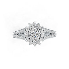 Platinum Semi Mount Ring Setting Oval OV 7X5mm Halo Diamond Accent DHJ