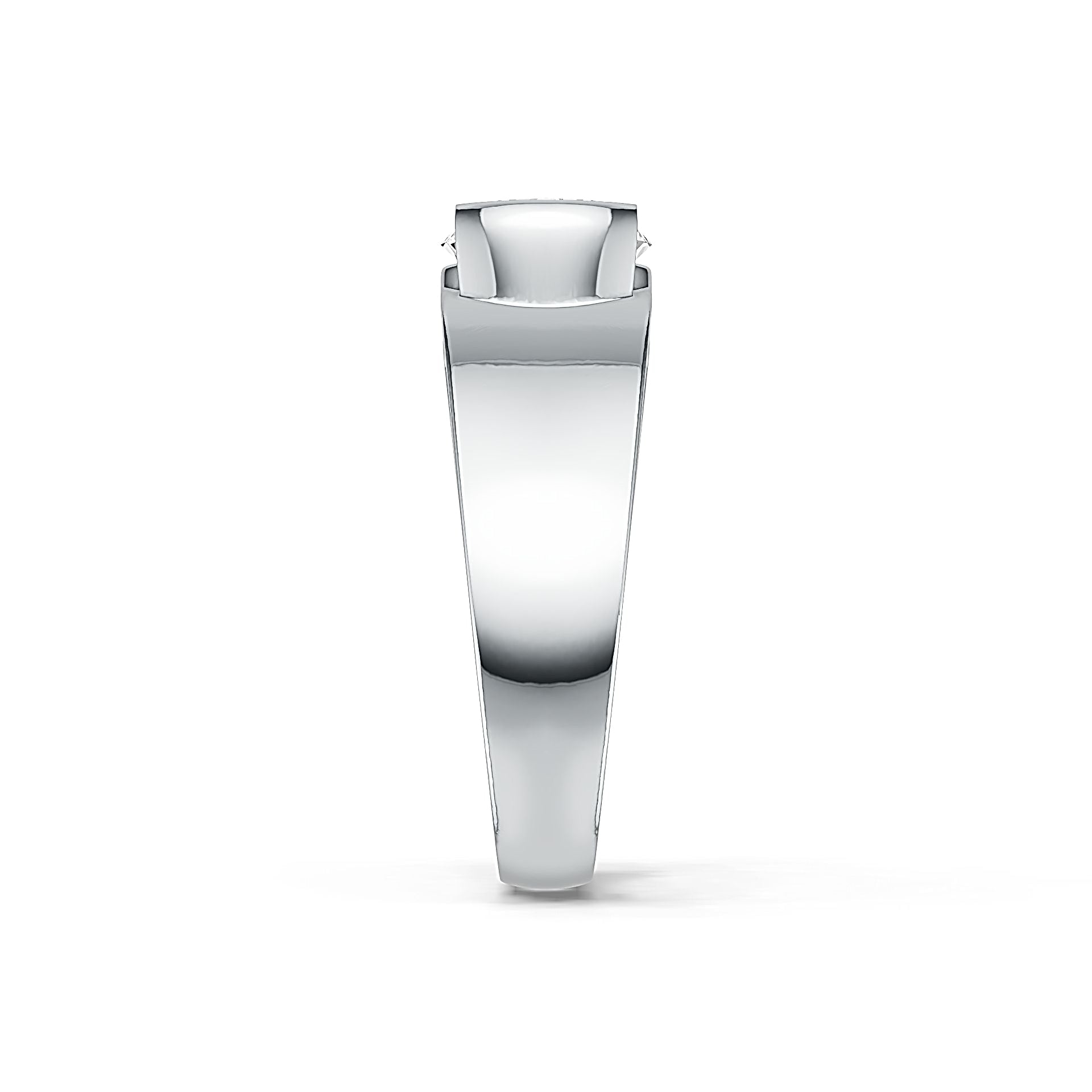 Side view of sterling silver oval 10x8mm semi mount ring showing polished band and raised prong setting