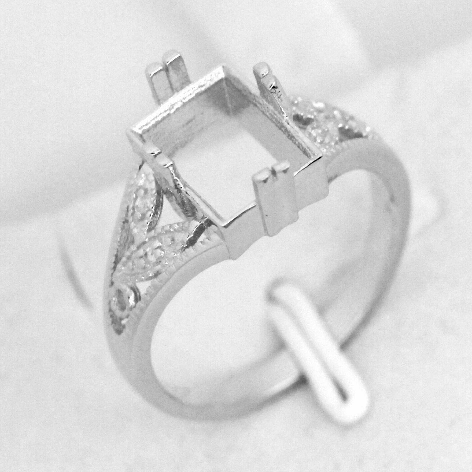 Art Nouveau Style Platinum Semi Mount Ring Setting Emerald OCT 10x8mm Diamond Accent Syzjewelry