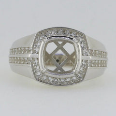 Men's Ring Settings 18K Gold Ring Mounting Cushion CU 8X8mm Diamond Accent DHJ