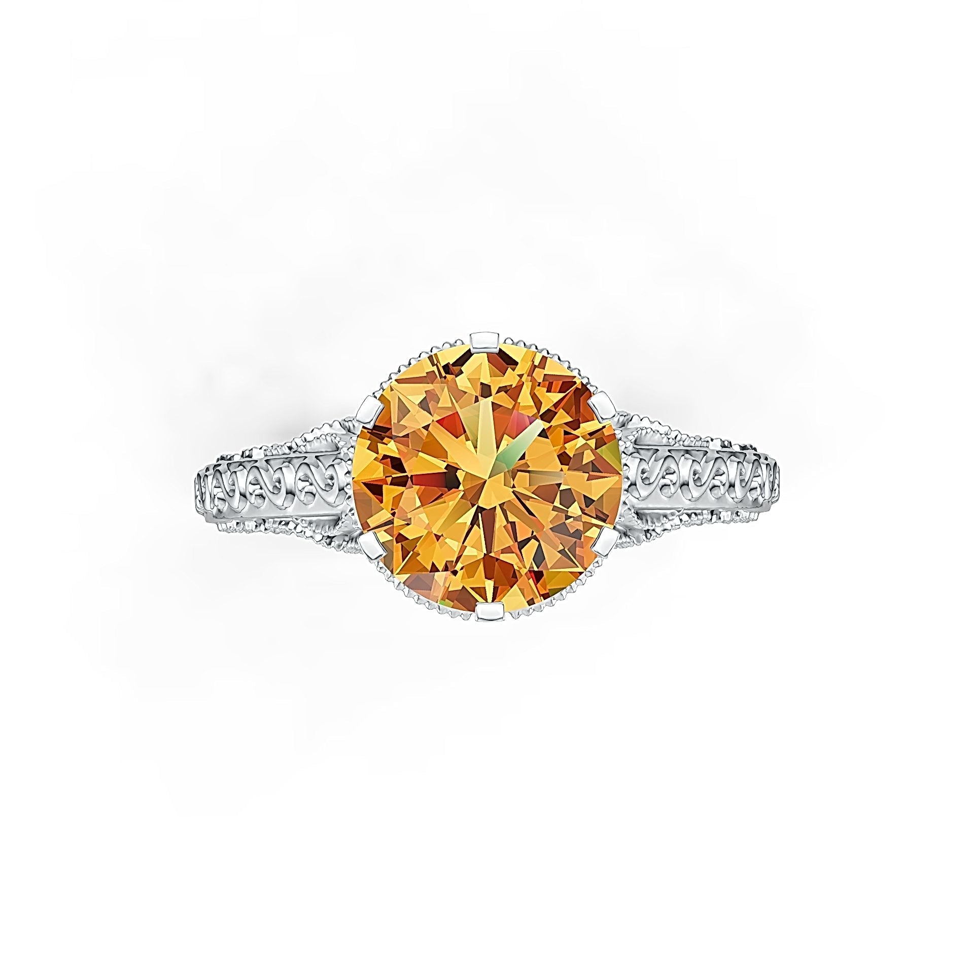 18K Gold Semi Mount Ring Setting Round RD 9x9mm Art Deco Style Syzjewelry