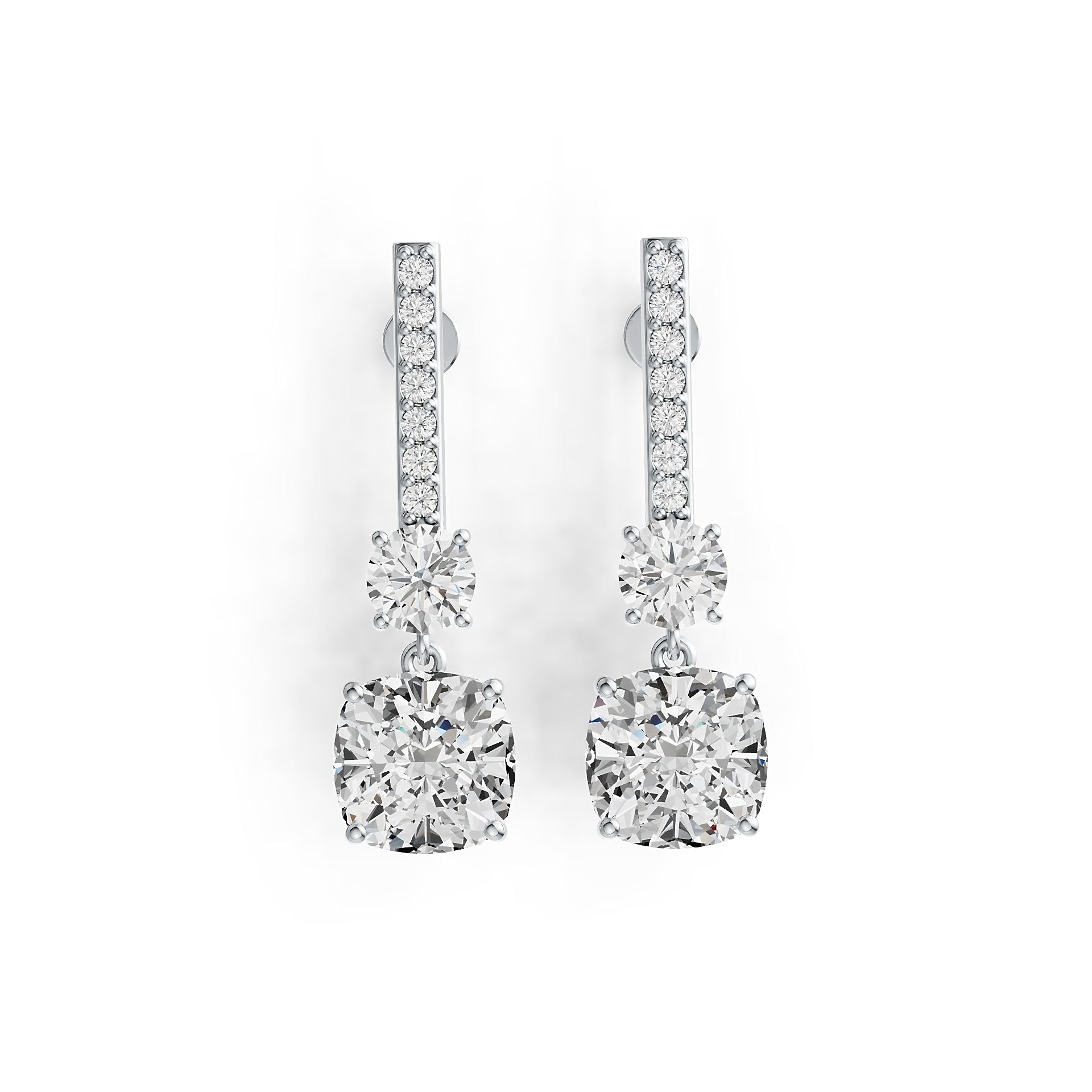 18K Gold Semi Mount Earrings Setting Cushion CU 10X10mm RD 6X6mm Diamond Accent DHJ