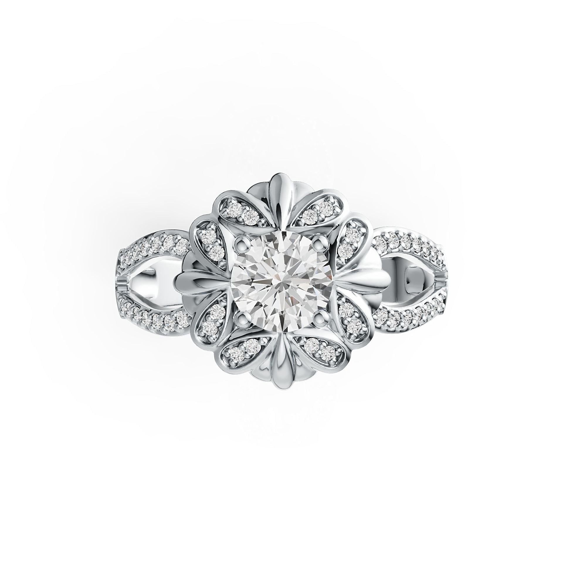 10K Gold Semi Mount Ring Setting Round RD 6x6mm Split Shank Moissanite Accent DHJ