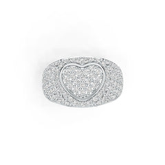 Platinum Pave Ring Heart Theme with White Topaz or Moissanite Diamond Accent DHJ