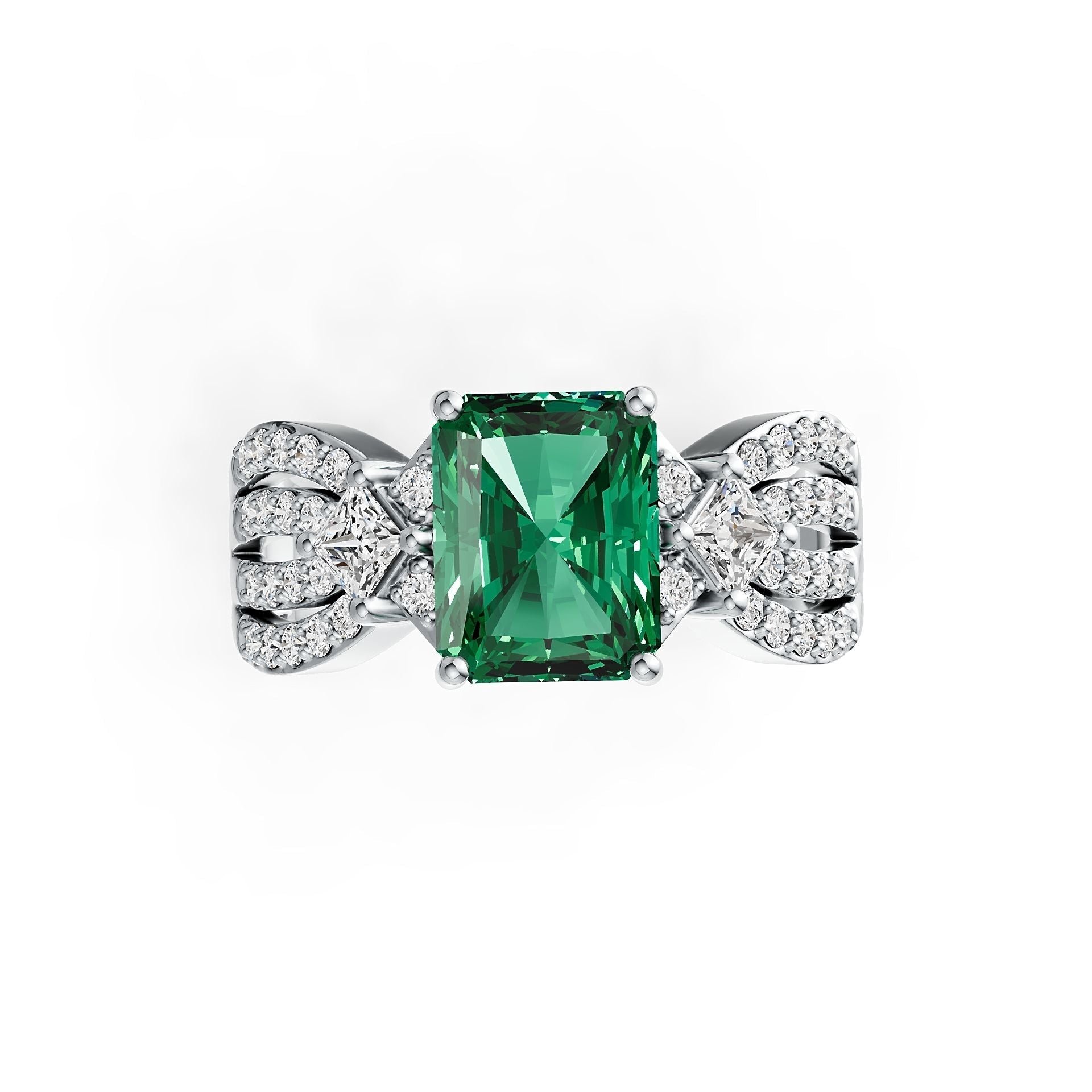 14K Gold Semi Mount Ring Setting Emerald OCT 9X7mm SQ 3X3mm Diamond Accent DHJ