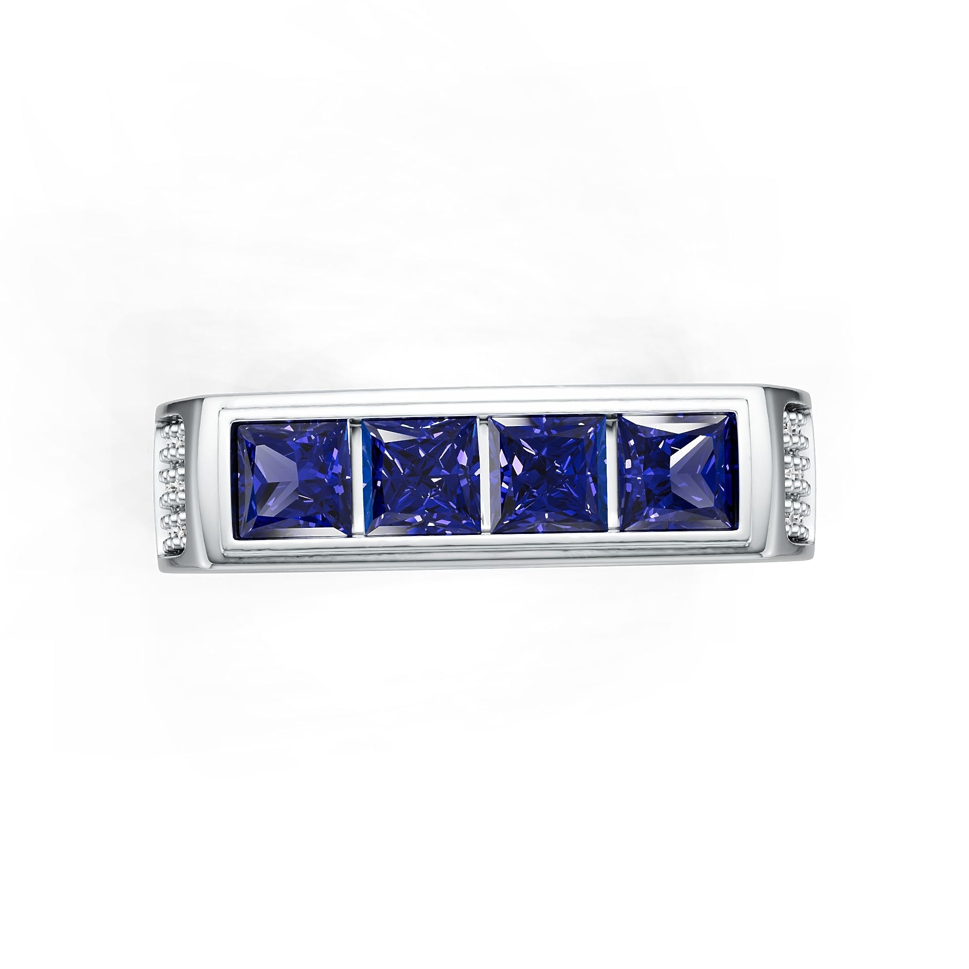 Platinum Semi Mount Ring Setting Princess SQ 4X4mm Men's Channel Bezel Band Ring Old Euro Shank Diamond Accent DHJ