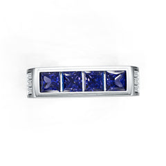 Platinum Semi Mount Ring Setting Princess SQ 4X4mm Men's Channel Bezel Band Ring Old Euro Shank Diamond Accent DHJ