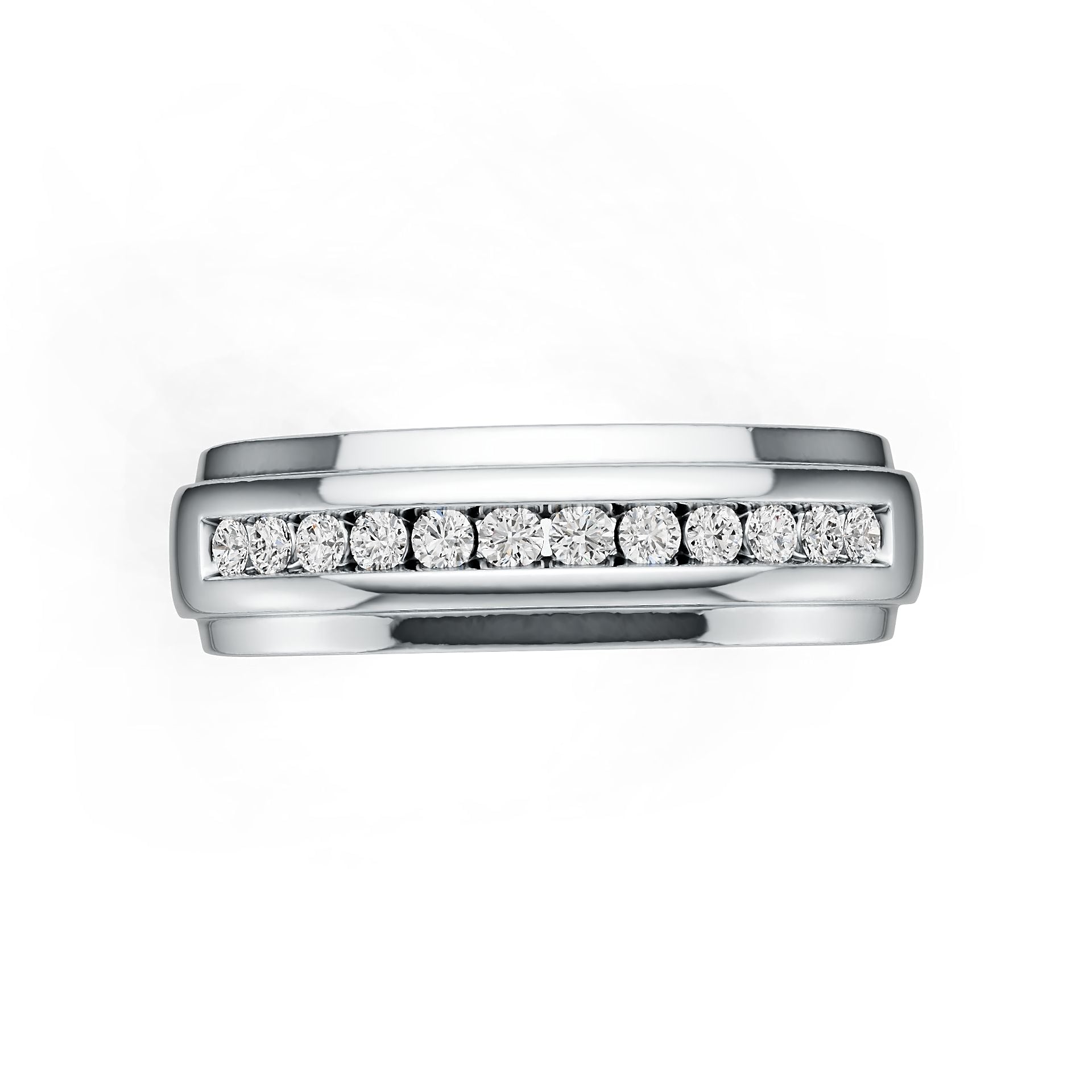 14K Gold Band Ring with or Moissanite Half-Eternity Band Channel Bezel Diamond Accent DHJ