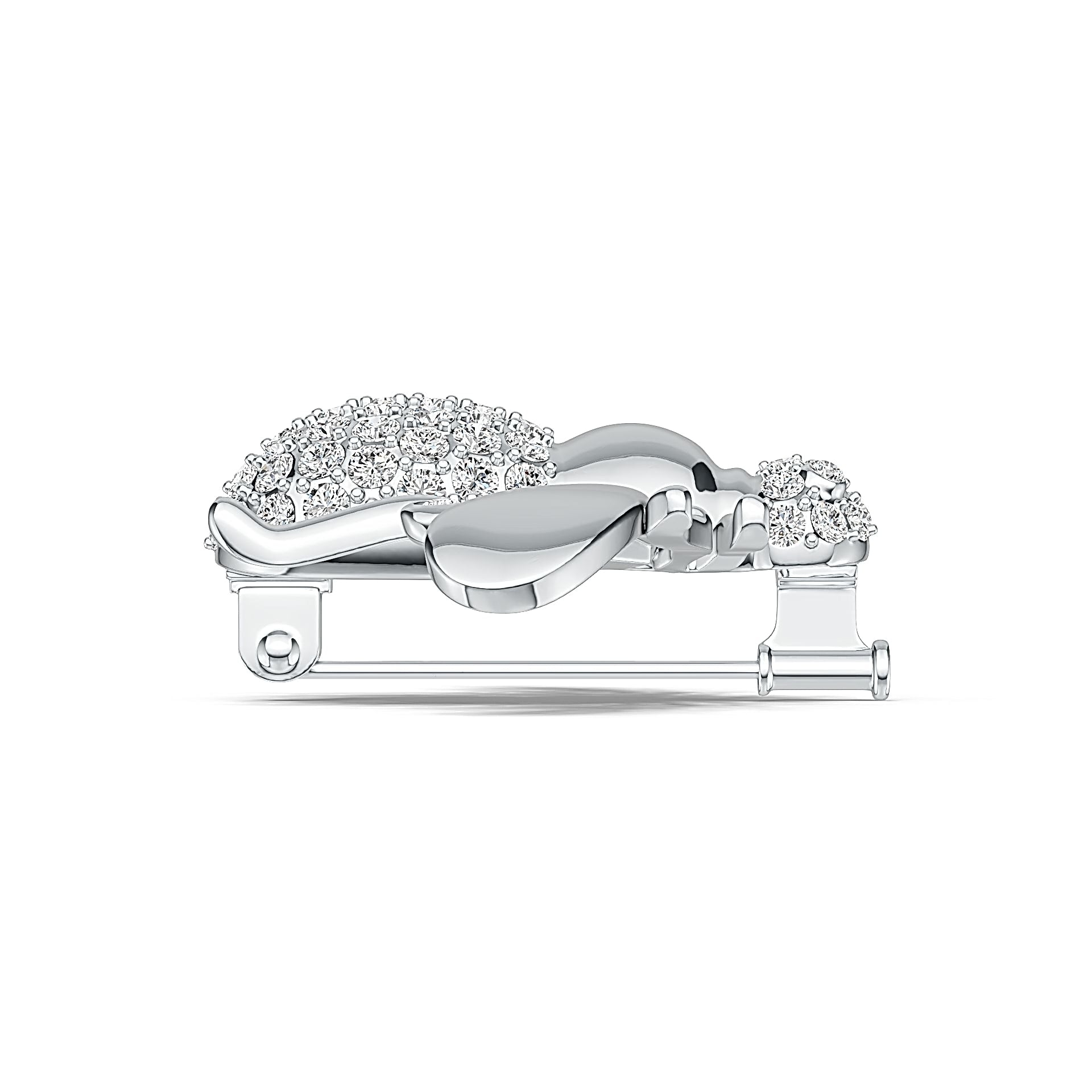 Silver brooch with gemstones on a white background