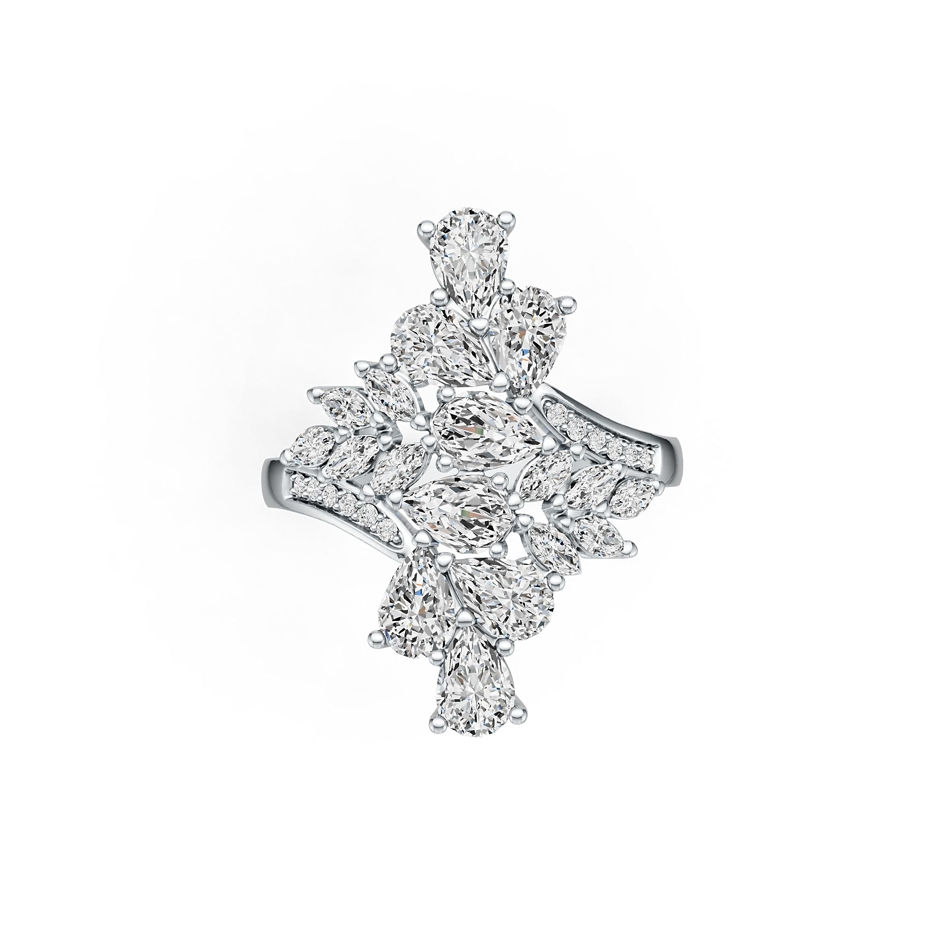 18K Gold Semi Mount Ring Setting Pear PE 6X4mm MQ 4X2mm Diamond Accent DHJ