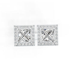 Platinum Semi Mount Ring Setting Princess SQ 6x6mm Toi et Moi Diamond Accent DHJ