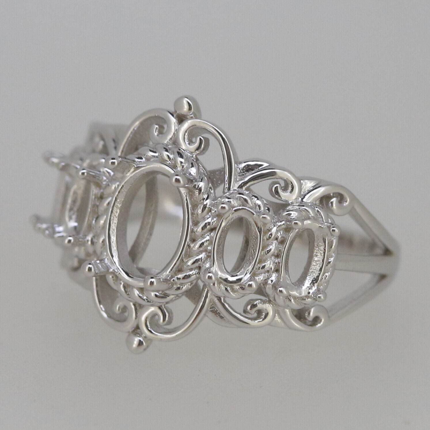 Edwardian Style 18K Gold Semi Mount Ring Setting Oval OV 8x6mm 5x3mm Syzjewelry