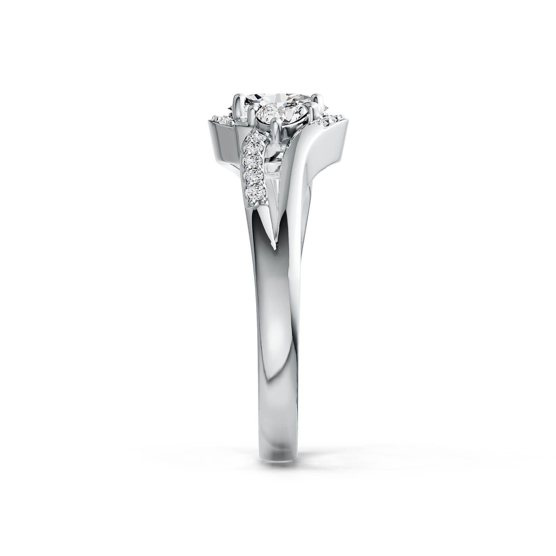 Platinum Semi Mount Ring Setting Oval OV 7X5mm 3 Stones Bypass Ring Diamond Accent DHJ