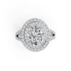 18K Gold Semi Mount Ring Setting Oval OV 10X8mm Halo Split Shank Diamond Accent DHJ