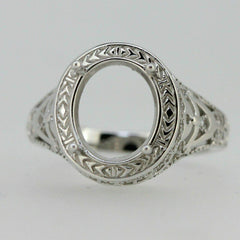 18K Gold Semi Mount Ring Setting Oval OV 11x9mm Art Deco Style Syzjewelry