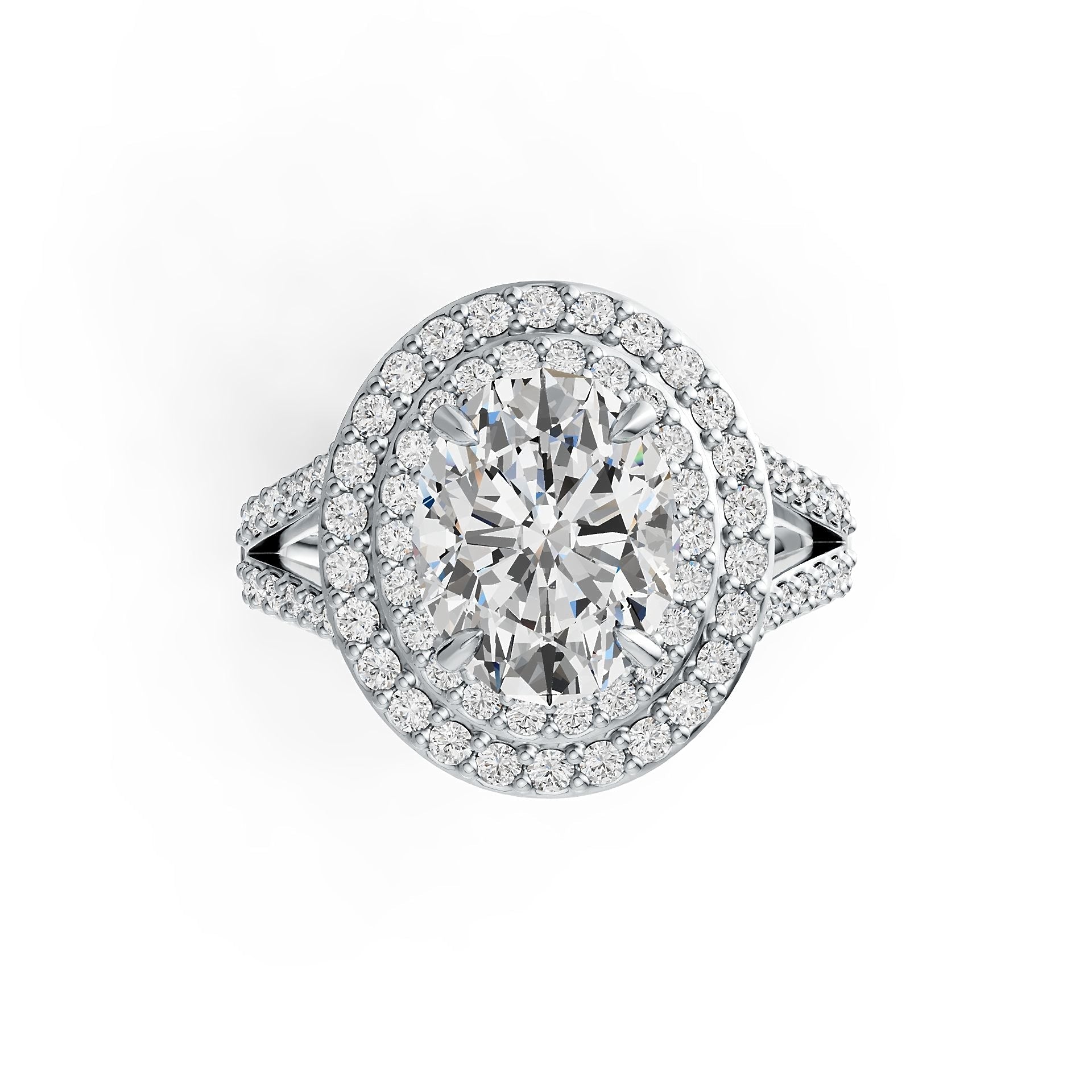 Platinum Semi Mount Ring Setting Oval OV 10X8mm Halo Split Shank Diamond Accent DHJ