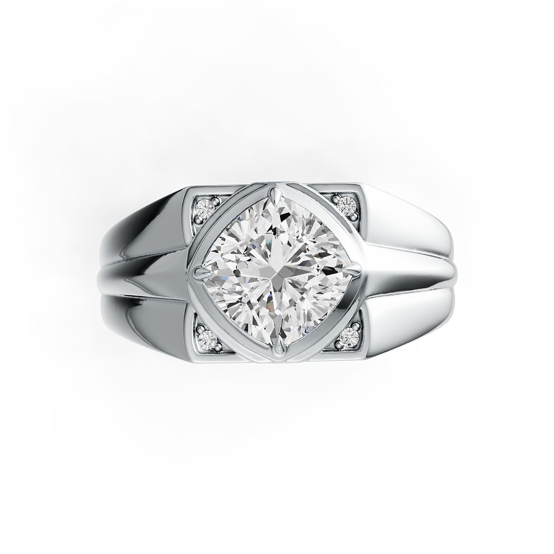 Men's 18K Gold Semi Mount Ring Setting Cushion CU 8X8mm Diamond Accent DHJ