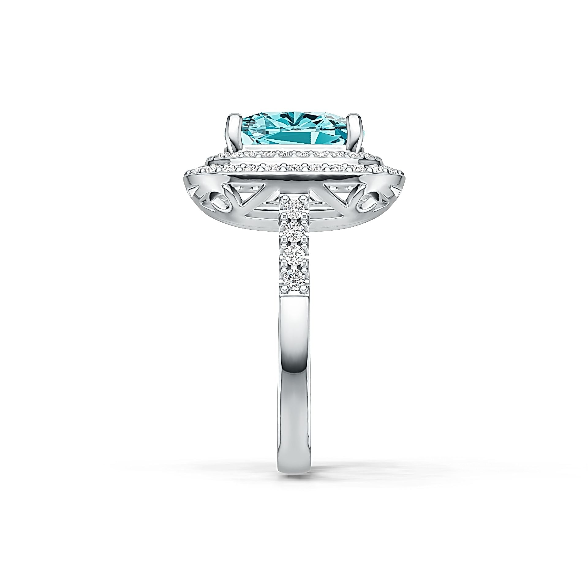 Sterling Silver Semi Mount Ring Setting Cushion CU 10x10 Halo with White Topaz or Moissanite Syzjewelry