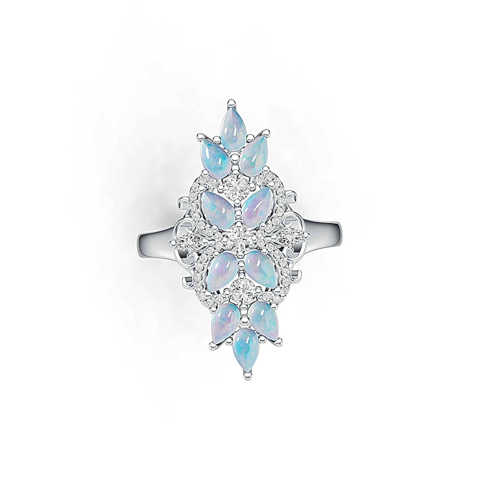 Platinum Semi Mount Ring Setting Pear PE 5X3mm Cabochon Diamond Accent DHJ
