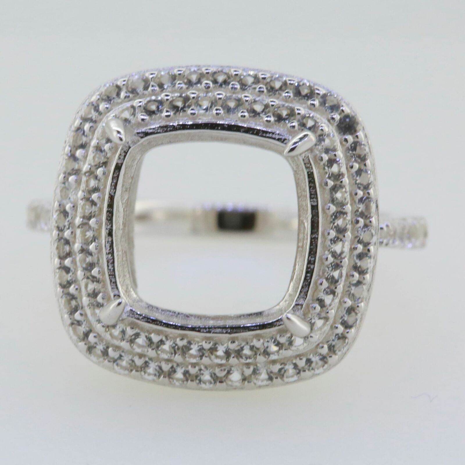 18K Gold Semi Mount Ring Setting Cushion CU 12X12mm Double Halo Diamond Accent Syzjewelry