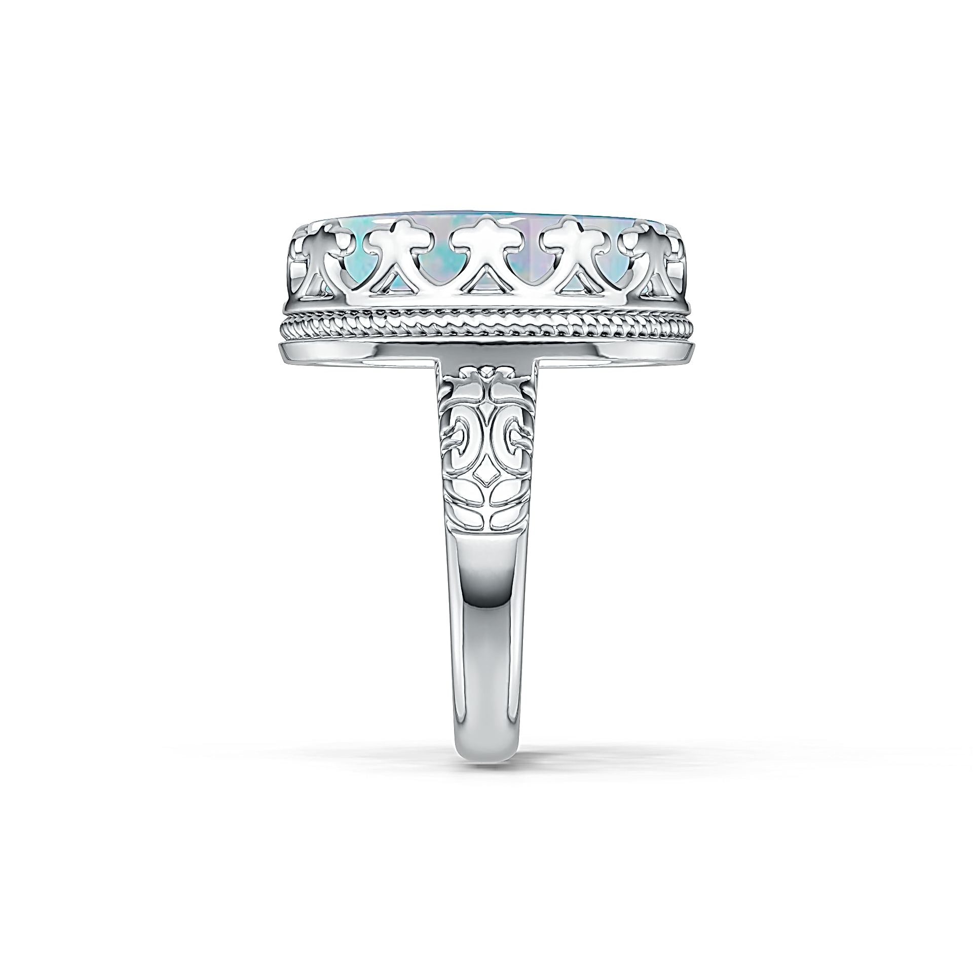 Sterling Silver Semi Mount Ring Setting Oval OV 16X12mm Cabochon Art Deco Style DHJ